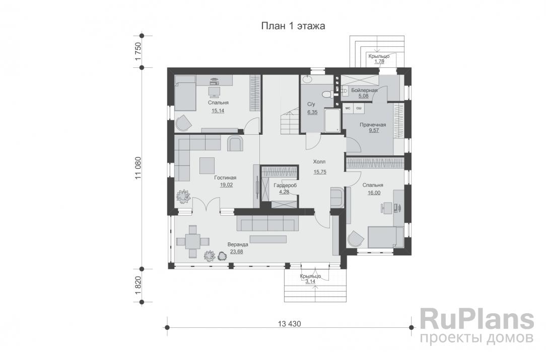 Проект двухэтажного дома - Rg5737 строительство в Тольятти