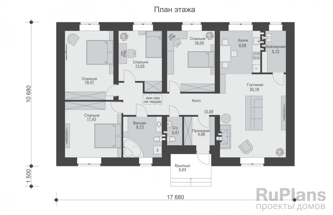 Проект одноэтажного дома - Rg6254 строительство в Тольятти