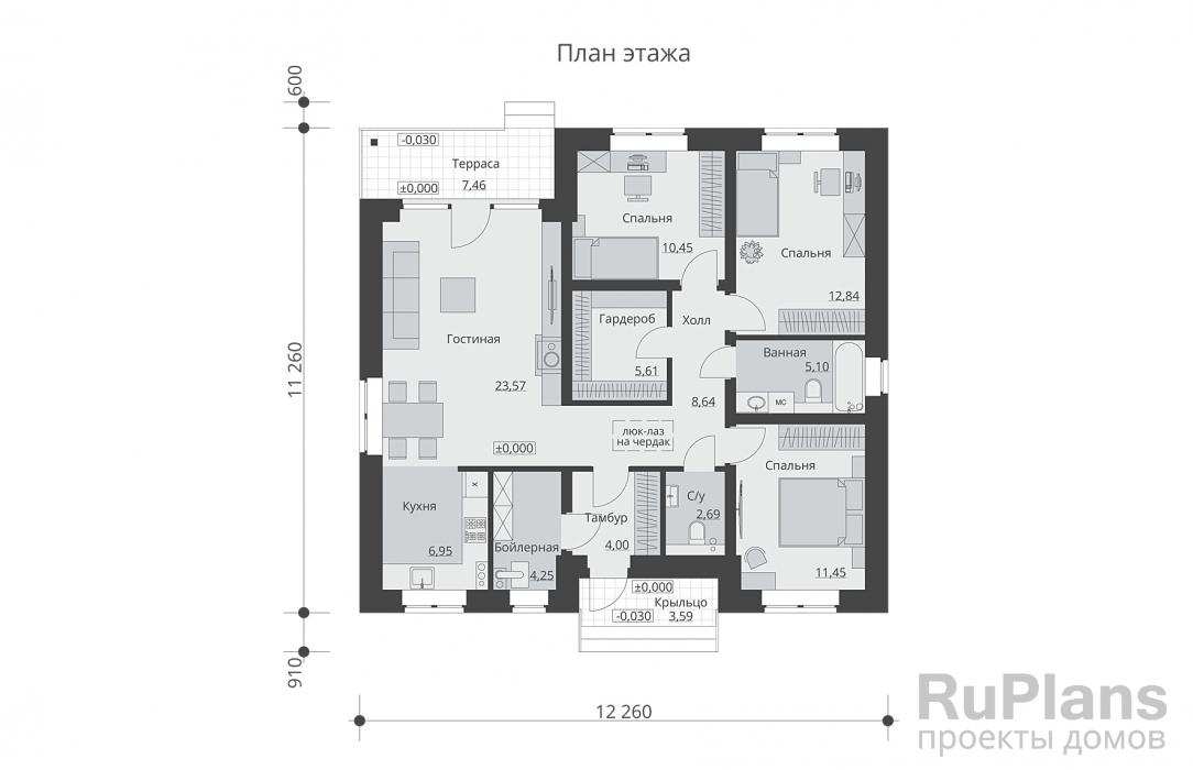 Проект одноэтажного дома - Rg6133 строительство в Тольятти