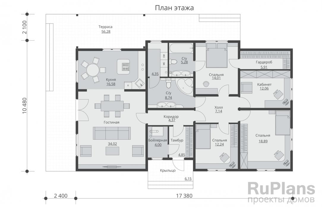 Проект одноэтажного дома - Rg5346 строительство в Тольятти