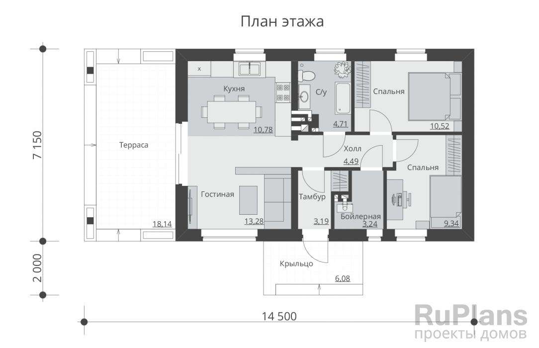 Проект одноэтажного дома - Rg5350 строительство в Тольятти