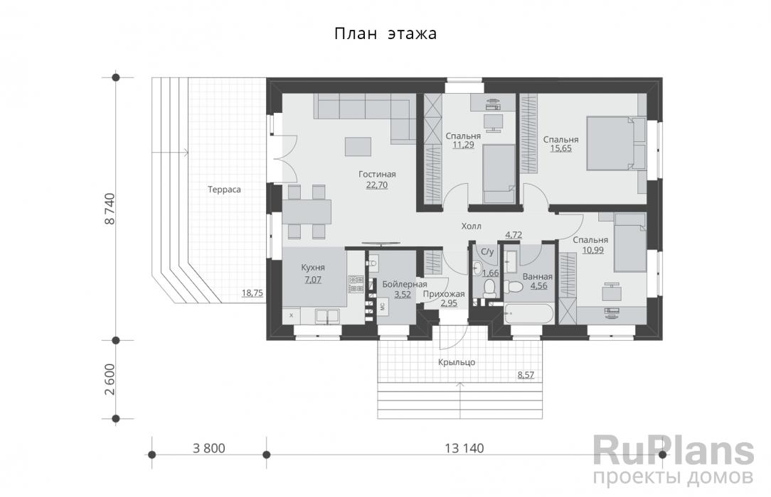 Проект одноэтажного дома - Rg5916 строительство в Тольятти