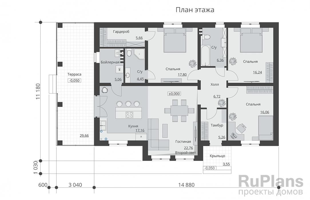 Проект одноэтажного дома - Rg6445 строительство в Тольятти
