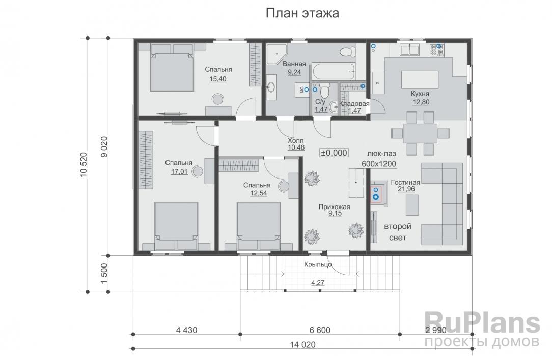 Проект одноэтажного дома - Rg6178 строительство в Тольятти