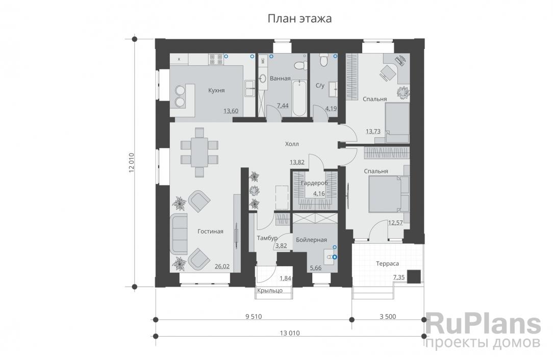 Проект одноэтажного дома - Rg6402 строительство в Тольятти