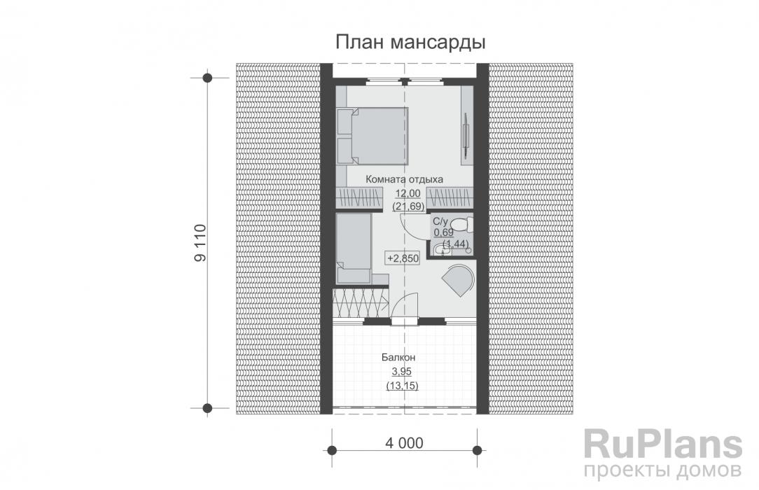 Проект одноэтажного дома с мансардой - Rg6405 строительство в Тольятти