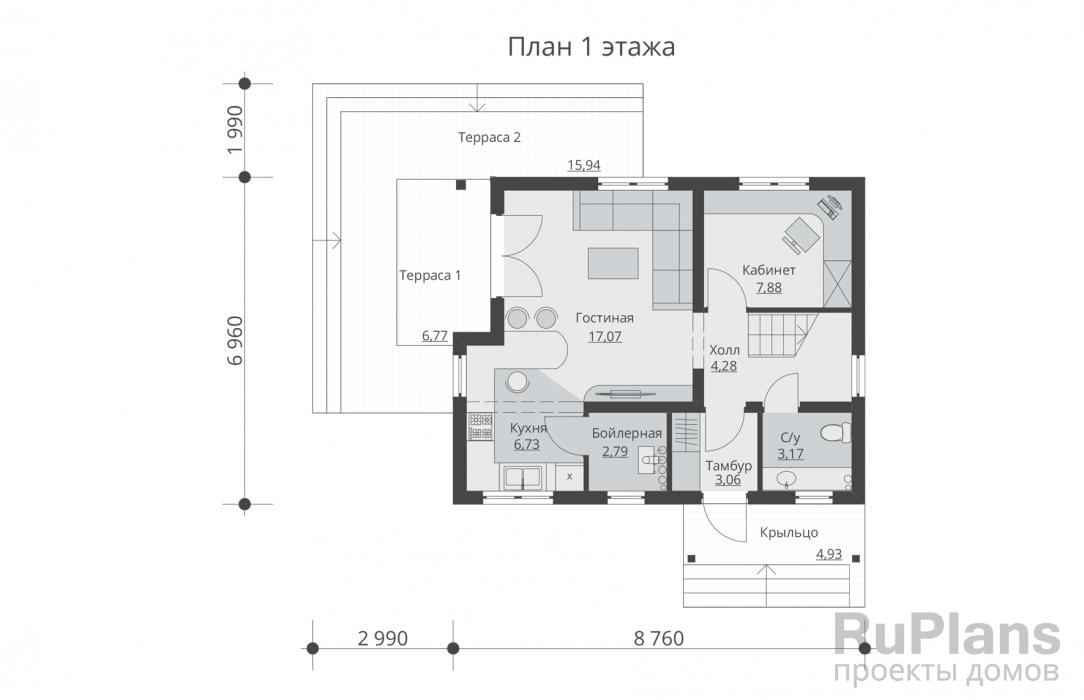 Проект дома с мансардой - Rg5326 строительство в Тольятти