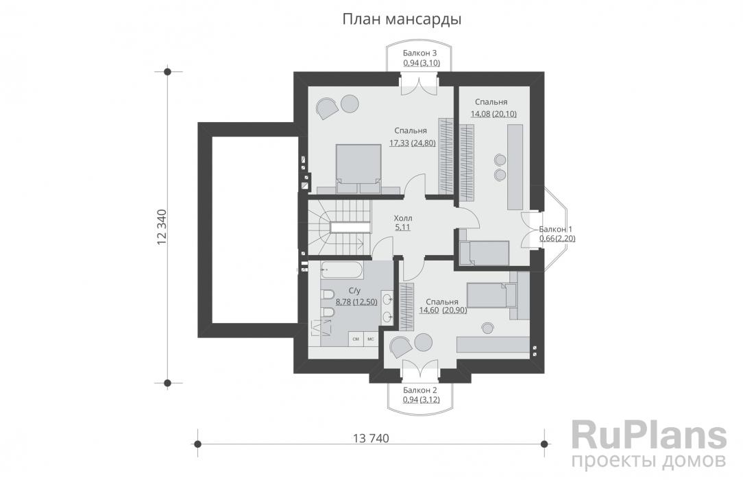 Проект дома с мансардой - Rg4942 строительство в Тольятти