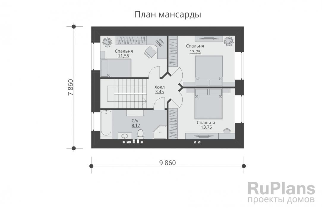 Проект дома с мансардой - Rg3431 строительство в Тольятти
