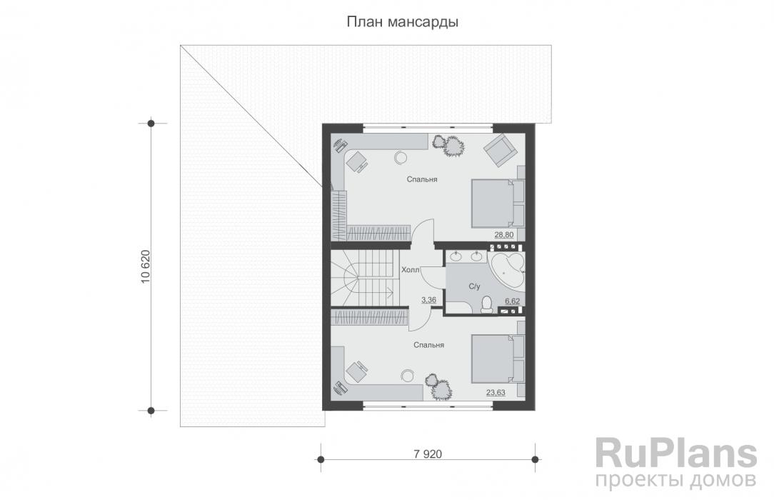 Проект дома с мансардой - Rg5227 строительство в Тольятти