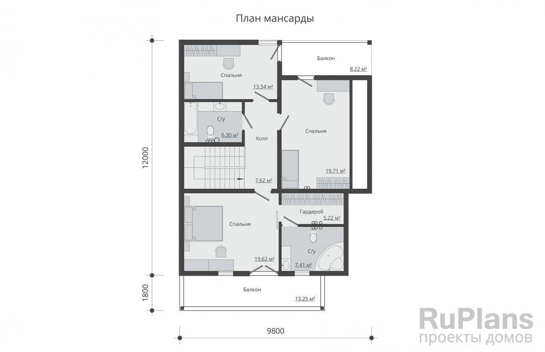Проект дома с мансардой - Rg5238 строительство в Тольятти