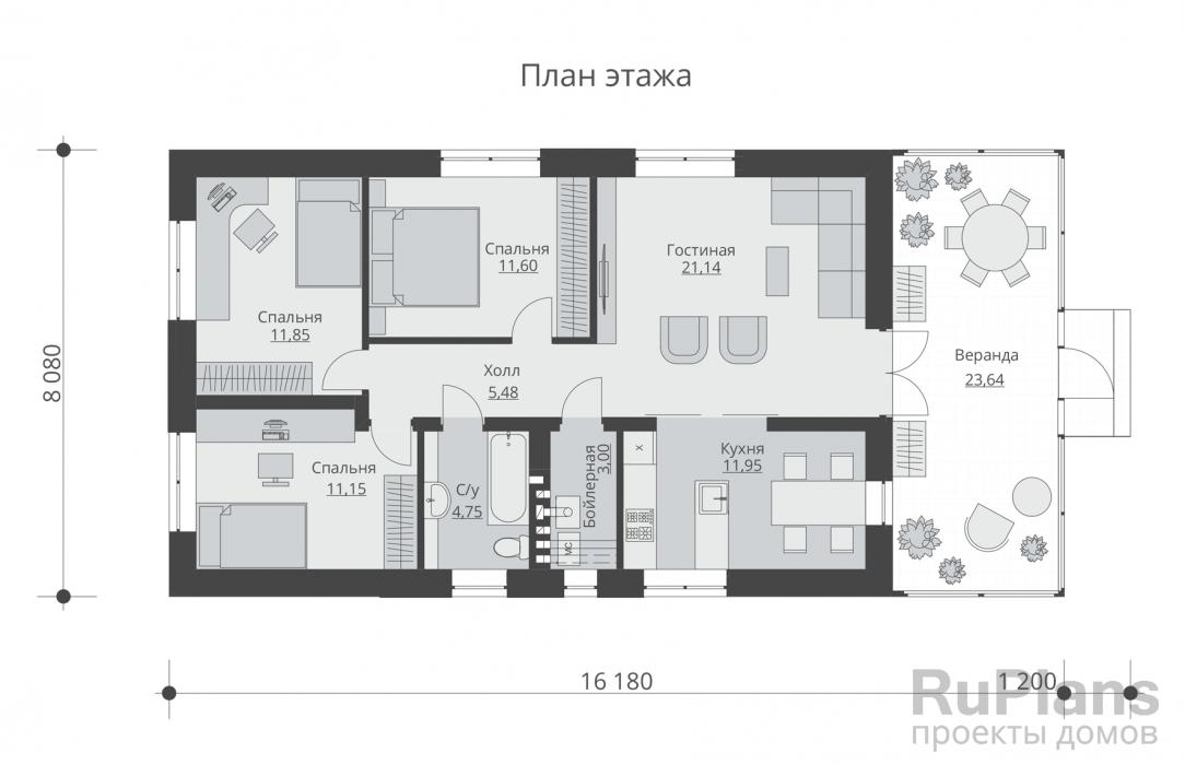 Проект одноэтажного дома - Rg3671 строительство в Тольятти