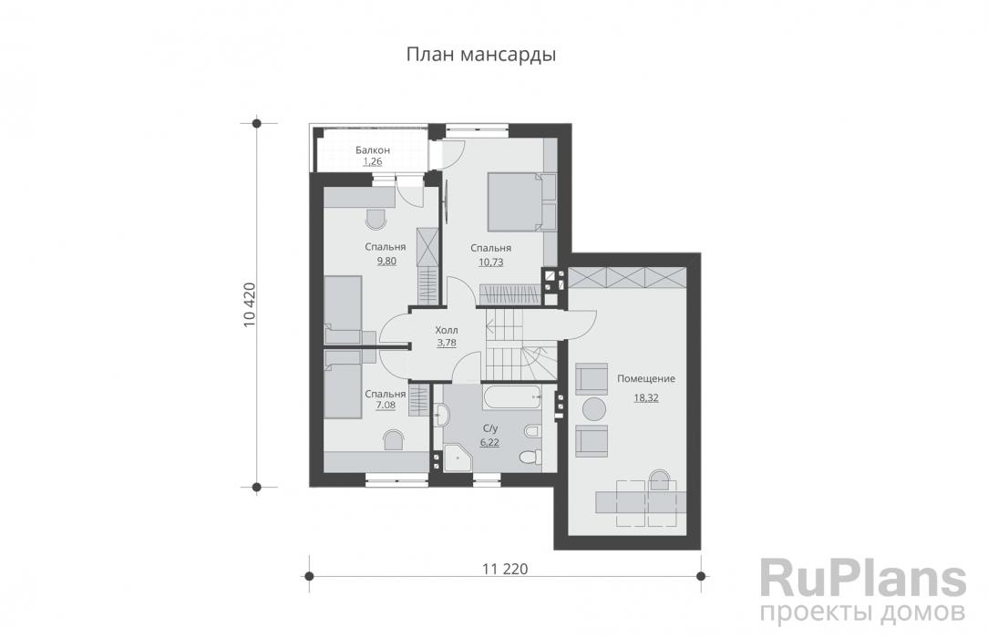 Проект дома с мансардой - Rg5263 строительство в Тольятти