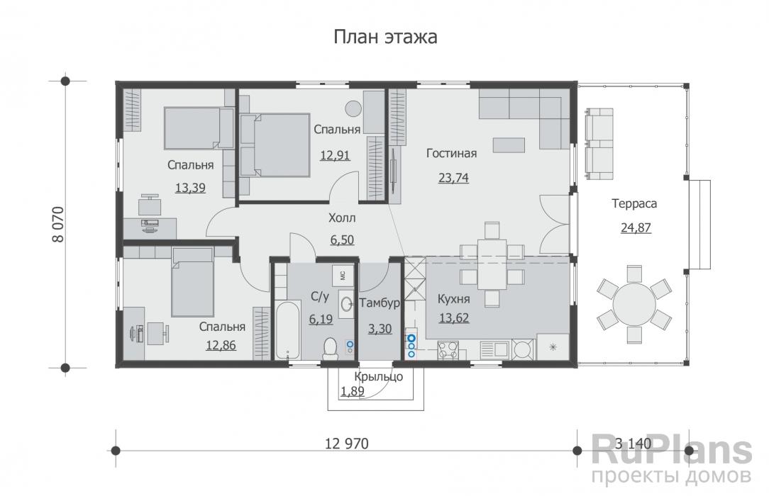 Проект одноэтажного дома - Rg5732 строительство в Тольятти