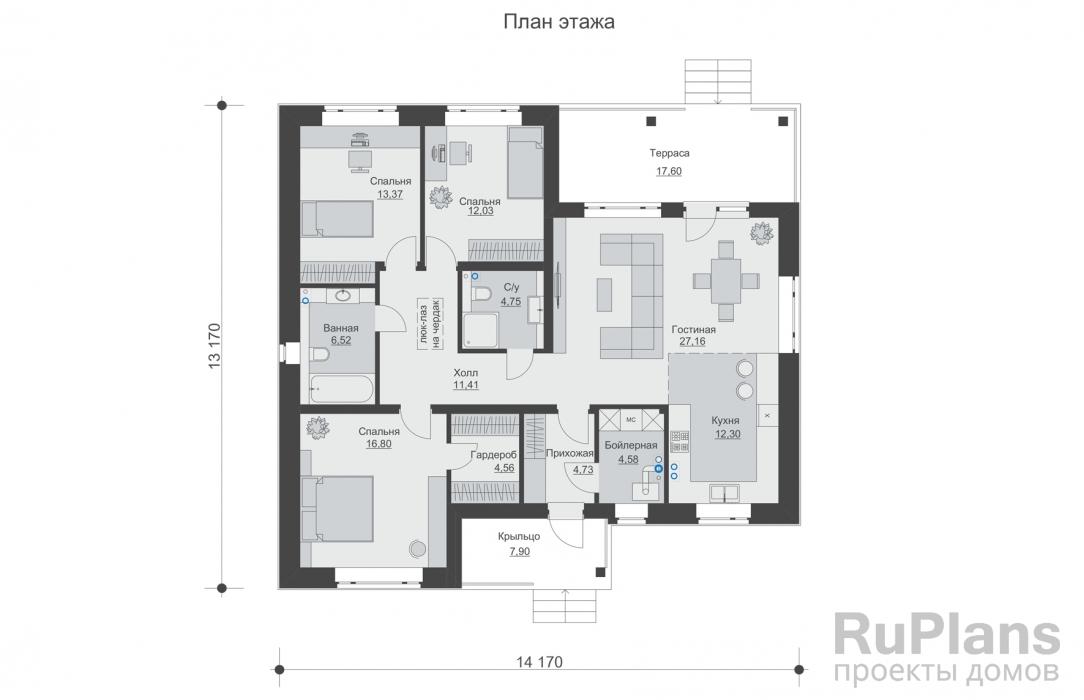 Проект одноэтажного дома - Rg6012 строительство в Тольятти