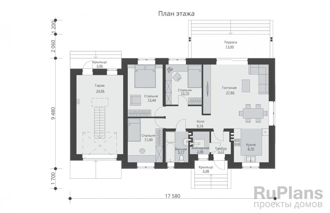 Проект одноэтажного дома - Rg5513 строительство в Тольятти