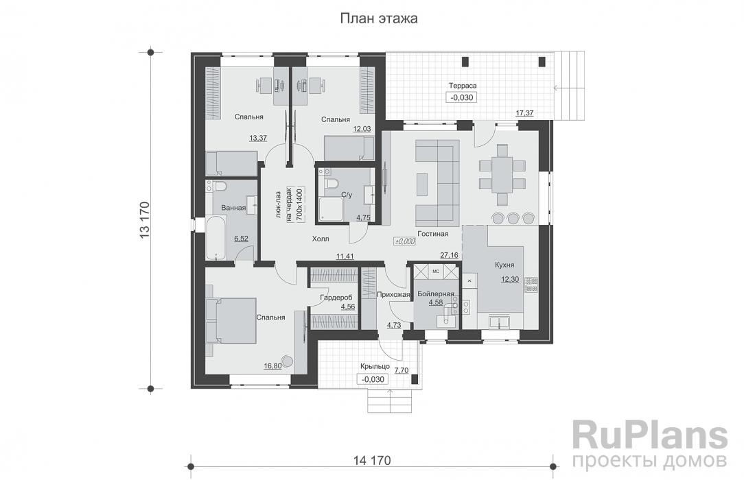 Проект одноэтажного дома - Rg6416 строительство в Тольятти