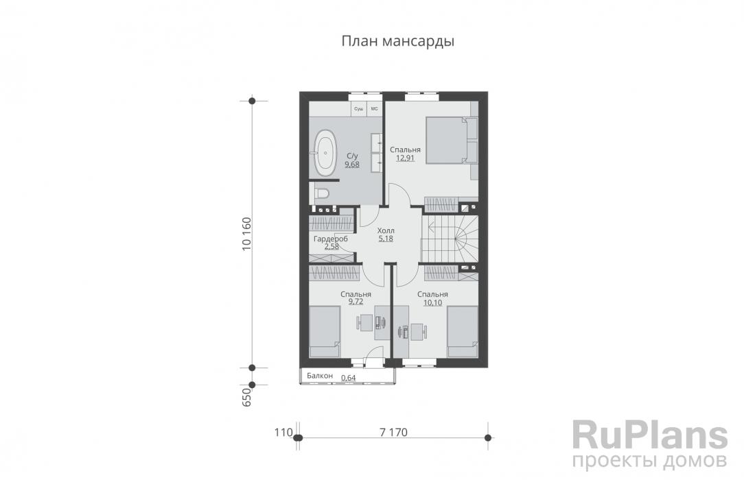 Проект дома с мансардой - Rg5851 строительство в Тольятти