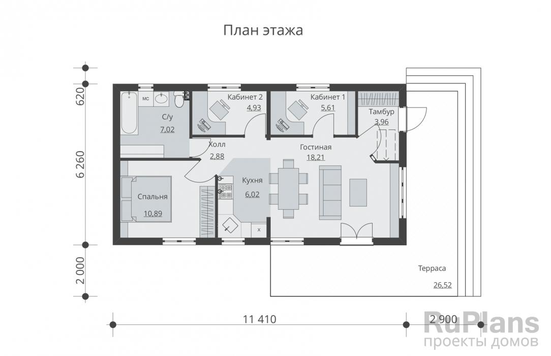 Проект одноэтажного дома - Rg5103 строительство в Тольятти