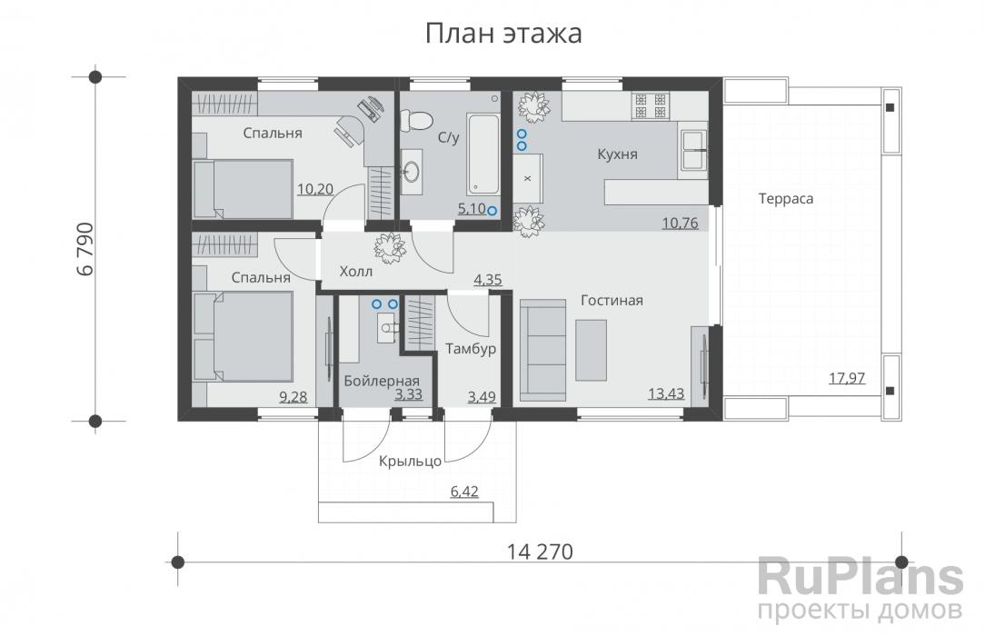 Проект одноэтажного дома - Rg5349 строительство в Тольятти