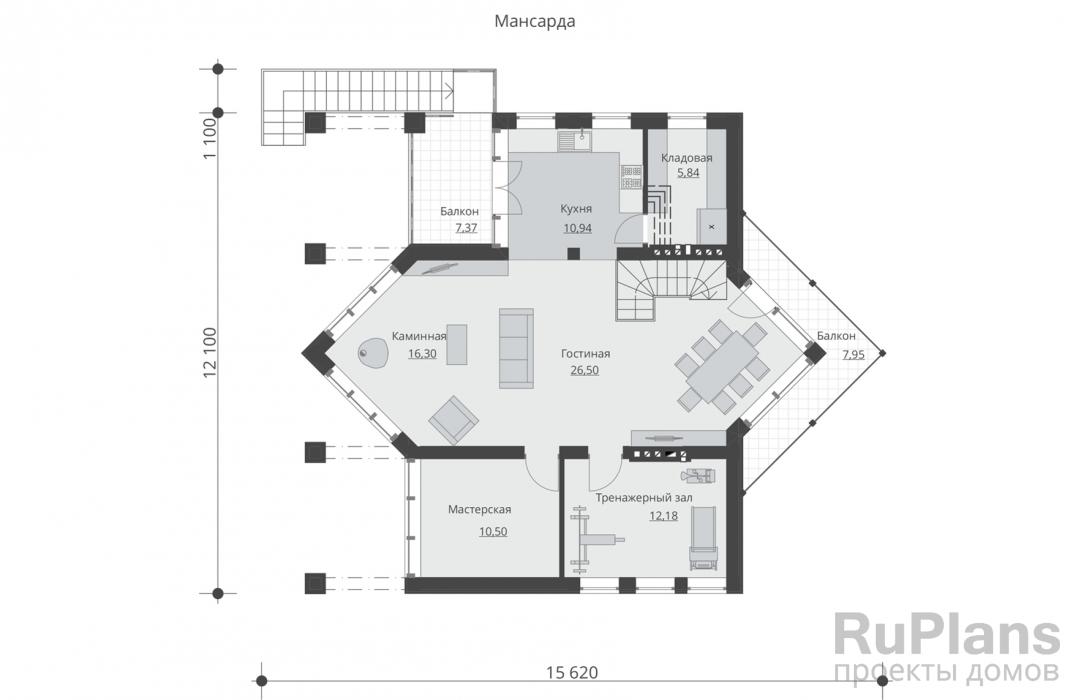 Проект дома с мансардой - Rg5089 строительство в Тольятти