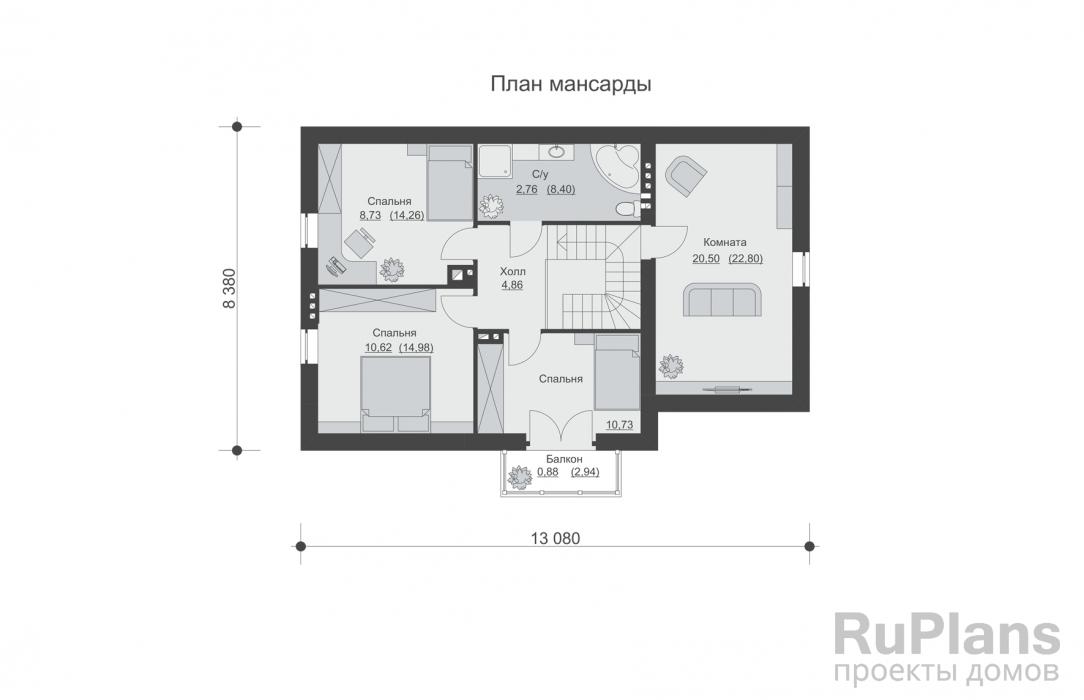 Проект дома с мансардой - Rg6190 строительство в Тольятти