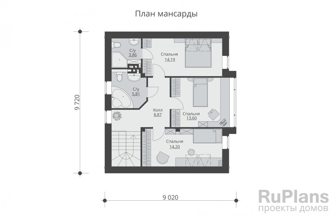 Проект дома с мансардой - Rg5429 строительство в Тольятти